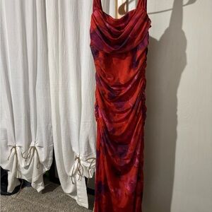Elegant Red and Purple Draped Dress